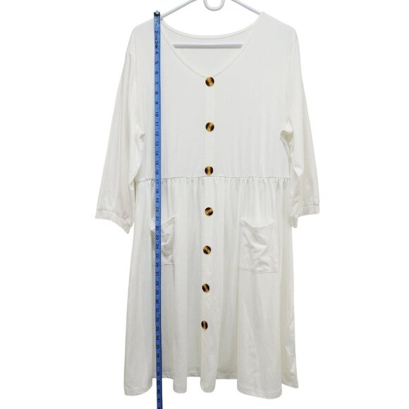 White Button-Down Midi Dress V-Neckline Three-Quarter Sleeves 2XL Womens - Picture 4 of 9
